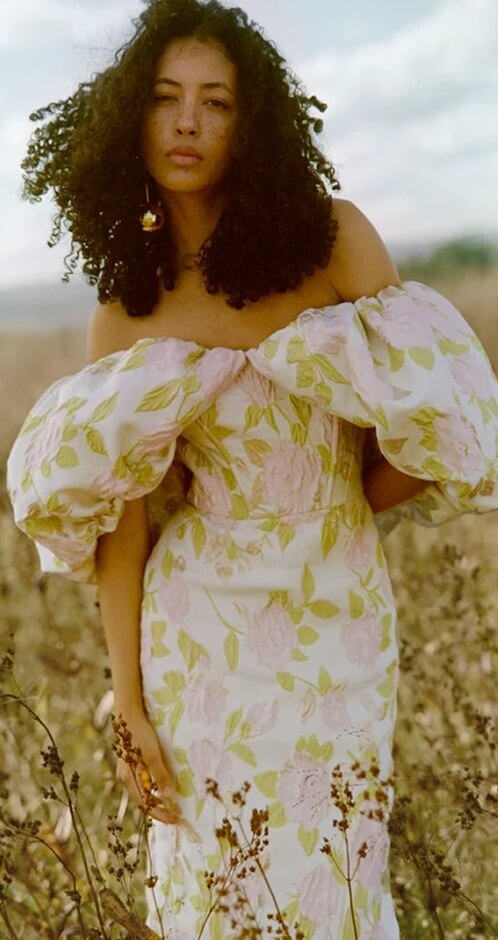 Model wearing a floral dress
