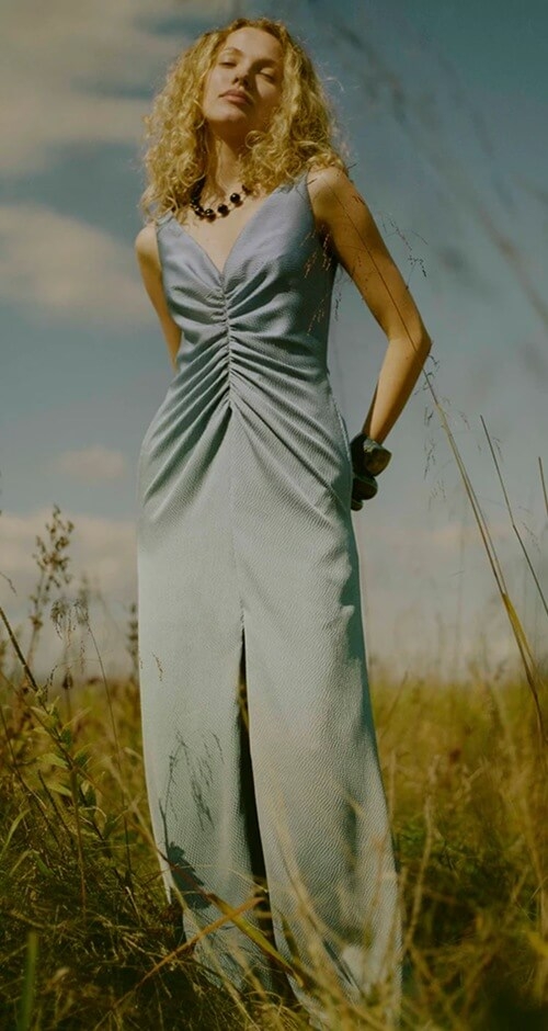 Model wearing a simple dress