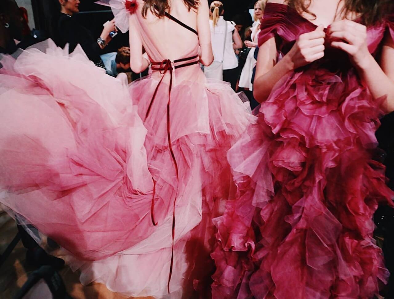 Model wearing a evening collection dress